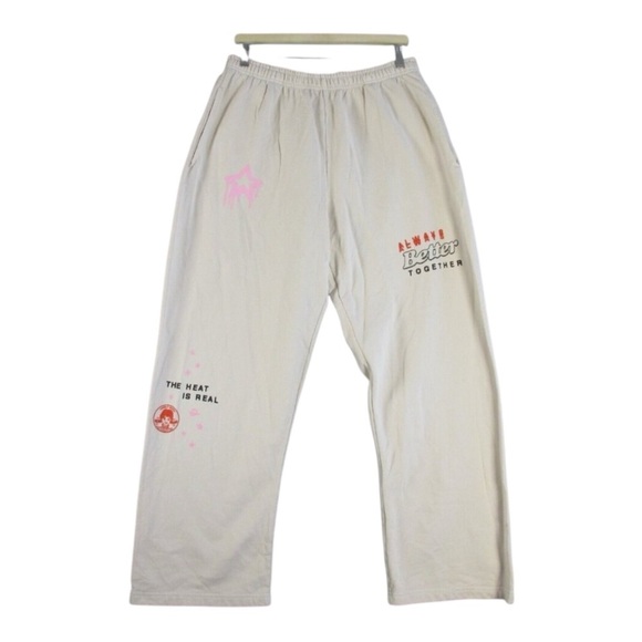 LONELY GHOST Pants - Lonely Ghost x Wendys Sweatpants XL “The Heat Is Real” Graphic Streetwear